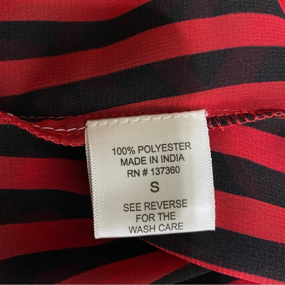 Live 4 Truth Red & Black Striped Sheer Bow Back Blouse - Picture 7 of 8